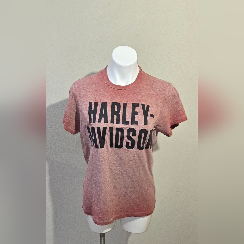 Harley Davidson T-Shirt Jersey Applique Logo Short Sleeve Dye Red Womens Sz Larg